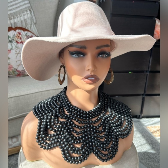 NWT✨ Wooden black Shoulder Shawl necklace Collar beaded Necklace LUXE BOHO - Picture 6 of 6